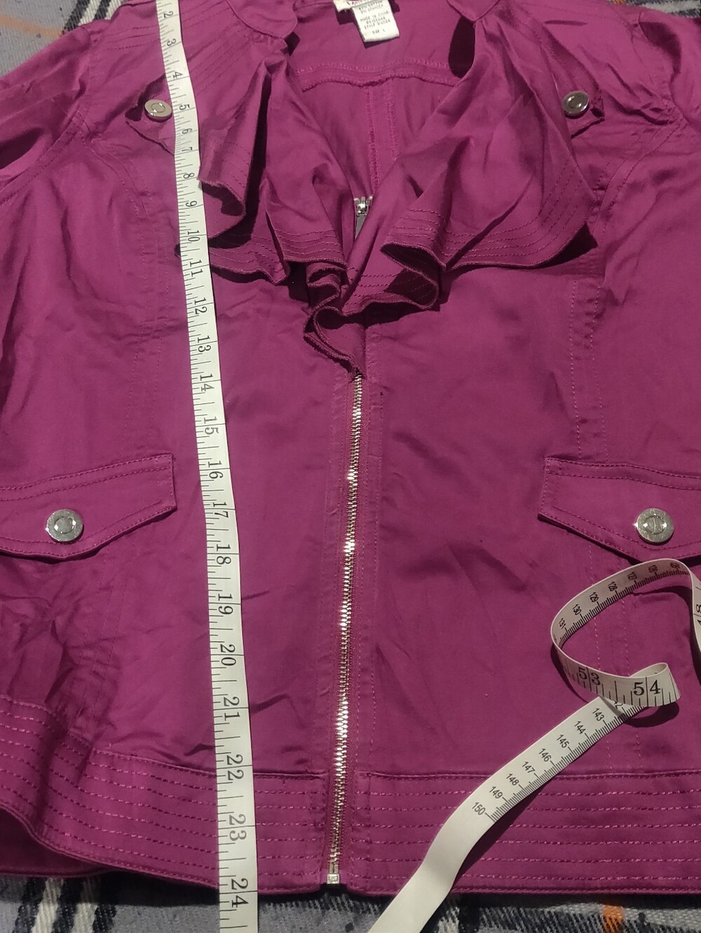 Women's Fuchsia Zip-Front Jacket Monroe And Main Cotton Spandex Size L Detailing - Picture 12 of 13